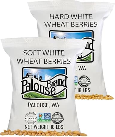 Palouse Brand Certified Glyphosate Residue Free Soft and Hard White Wheat Berries | 36 lbs (2-18 lb bags)
