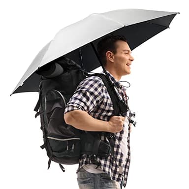 G4Free Liteflex Hiking Umbrella - Ultralight 43" Folding Reverse Umbrella for Trekking, Backpacking with Hands Free Kit (Black/Silver)