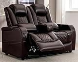 AZXZCS 57" RV Loveseat Recliner Sofa, Home Theater Seating with 3 Arms and 2 Pillows, Wall Hugger Recliners & 135° Reclining Couch (Brown PU Leather Furniture)