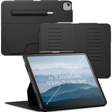 Zugu Case for iPad Air 13 Inch M4 2026, M3 2025 & M2 &/12.9 inch (3rd/4th Gen), Slim Protective Cover with Apple Pencil Charging & Storage, Auto Wake/Sleep, Multiple Viewing Angles (Black)