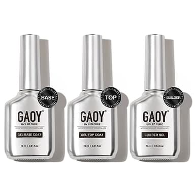 GAOY Gel Top Coat, Builder Gel and Base Coat Set, 3 Pcs 16ml Clear Glossy No Wipe Combination for UV Light Cure