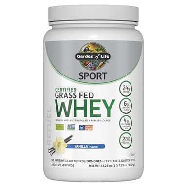 Garden of Life Sport Grass Fed Whey Protein Powder – 24g Whey Protein Isolate for Women & Men with Probiotics & Glutamine, Non-GMO, Gluten-Free, Cold-Processed, Vanilla Flavor, 20 Servings