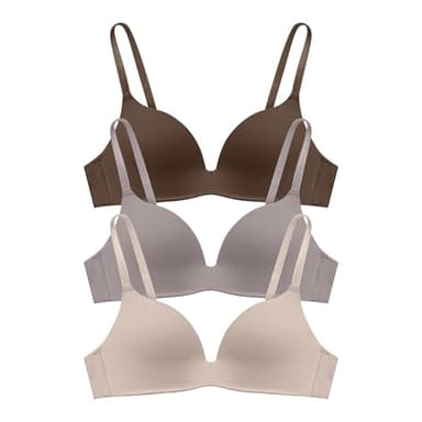 Eleplus 3 Pieces Lightly Lined Wireless Bras for Women Comfy Plunge T Shirt Bra Pack (Mixcolor1,30B)