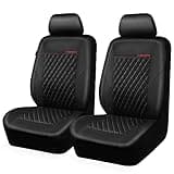 CAR PASS Quilting Leather Seat Cover Two Front Seats Only, Universal Fit Automotive Front Seat Covers Waterproof Deluxe PU Premium Vinyl Luxury for Cars Sedan Van SUV Airbag Compatible 2 Pieces,Black
