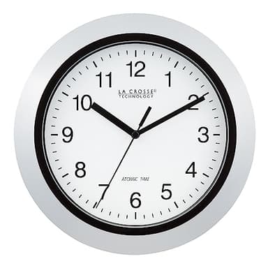 La Crosse Technology WT-3102S Atomic Analog Wall Clock, 10", Silver