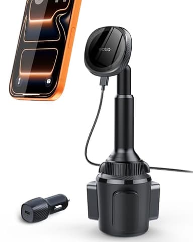 OQTIQ for MagSafe Wireless Car Charger Cup Holder Mount Compatible with iPhone 17/16/15/14/13/12, Magnetic Car Phone Mount 15W Fast Charging Telescopic Arm Heat Dissipation System, with PD 30W Adapter