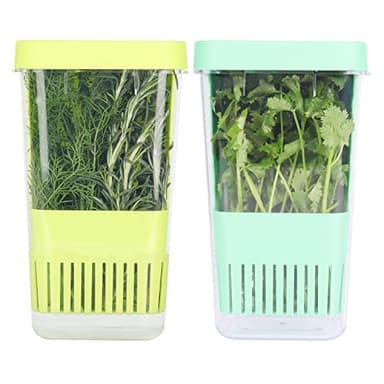 LAWNFUL 2 Pack Fresh Herb Keeper for Refrigerator, Clear BPA-Free Herb Saver, Storage Container for Cilantro, Parsley, Thyme, Mint & Asparagus, Preserver Keeps Fresh Herbs for 3 Times Longer