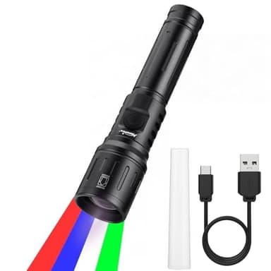 ALONEFIRE X94 RGB Red Light Flashlight White Green Light Blue Light LED Flashlight Multicolor 4 in 1 USB C Rechargeable Zoomable Strobe Mode with Battery for Night Observation, Animal, Astronomy