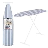 Ironing Board Full Size; Made in USA by Seymour Home Products (Blue Stripe) Bundle Includes Cover + Pad | Iron Board w/Steel T-Legs Adjustable Tabletop up to 36" High; Perforated Top for Steam Flow