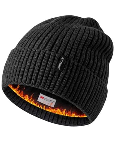 30% Merino Wool Beanie Hats for Men and Women, Thick Thermal Lined Winter Skull Caps