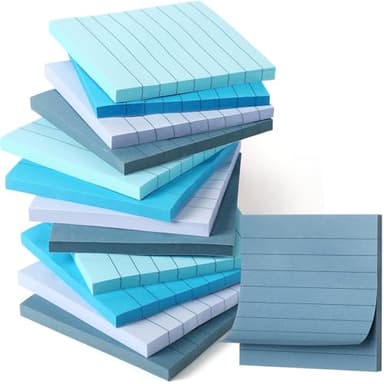 AmazingSpark 12 Pack Blue Lined Sticky Notes 3x3 inch Post Ruled Stickies Super Self Stick Power Memo Pads Multi Colors Notes Pads Vintage Aesthetic School Office Supplies Accessories