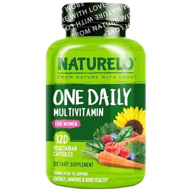 NATURELO One Daily Multivitamin for Women w/Vitamin B12, 120 Ct, Energy Support, Whole Food Daily Women Multivitamin Supplement, Nourish Hair/Skin/Nail, Non-GMO, No Soy, Gluten Free, 4 Month Supply