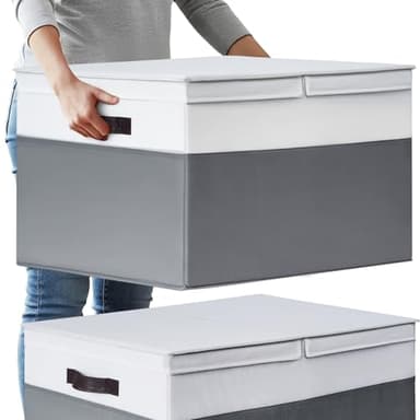 2 Pack EXTRA LARGE Blanket Storage Baskets with Lids, 22”x16”x12” Closet Organizers Bins for Clothes Towel/ Storage Box with Lid Handles/ Stackable Decorative Fabric Bins for Living Room, Nursery