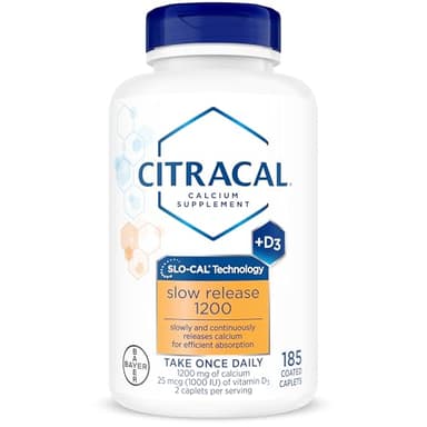 Citracal Slow Release- Calcium 1200 mg with Vitamin D3, Magnesium, Calcium Supplement, Bone Health Support, Take Once Daily Caplet, 185 Count