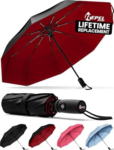Windproof Travel Umbrella - Compact & Withstands Winds up to 85MPH, Strongest Premium Auto Folding Umbrella for Rain and Sun - Durable, Light & Portable for Women & Men, Fits Backpack & Cars