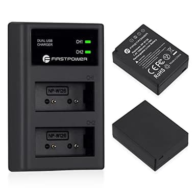FirstPower NP-W126 NP-W126S Battery and USB Dual Charger for Fujifilm X100V, X100VI, X100F, X-A5, X-A10, X-E4, X-Pro2, X-Pro3, X-T1, X-T2, X-T3, X-T10, X-T20, X-T30, X-T30 II, X-T100, X-T200 FinePix