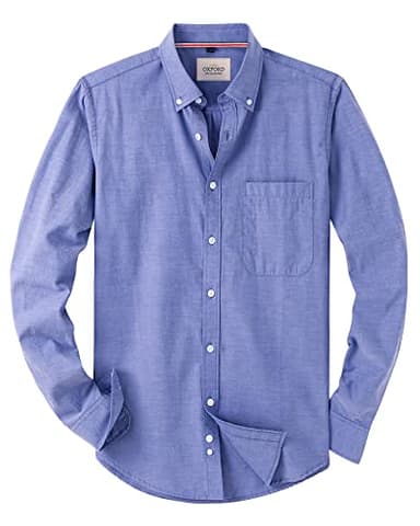 Alimens & Gentle Mens Solid Oxford Shirt Long Sleeve Dress Shirt Work Blue Button Down Shirts with Pocket,Aroyal Blue,Large