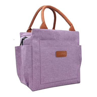 Joymee Lunch Bag Women Insulated Lunch Box Reusable Leakproof Large Spacious Cooler Tote for Women Men Adult with Bottle Holder and Side Pockets for Work Office Travel Picnic - Purple