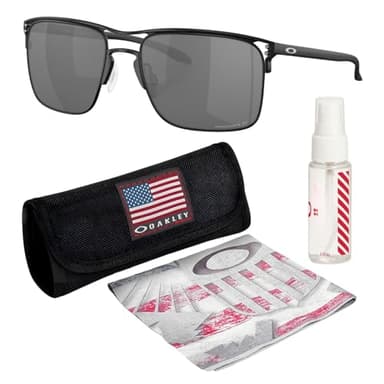 Oakley OO6048 Holbrook TI Square Shaped Polarized Sunglasses for Men – Includes Official Eyewear Kit – Satin Black Frame with Prizm Black Lens