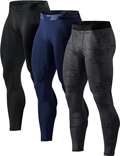TSLA Men's Compression Pants - Cool Dry Athletic Sports Workout Running Tights Leggings Baselayer, 3pack Cool Dry Black/Navy/Urban Camo Black, Medium