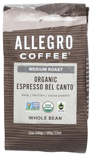 Allegro Coffee Organic Espresso Bel Canto Whole Bean Coffee, 12 oz(Pack of 1)
