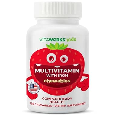 VitaWorks Kids Multivitamin with Iron & Minerals Chewable Tablets - Mixed Fruit Flavor - Vegetarian, GMO-Free, Nut Free - Dietary Supplement - Digestive Support for Children - 120 Chewables",