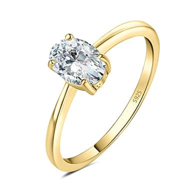 JewelryPalace Oval Cut 8 * 6mm 1ct Moissanite Solitaire Engagement Rings for Women, 14K Yellow Gold 925 Sterling Silver Promise Ring for Her, Simulated Diamond Anniversary Wedding Ring VVS D-F 7