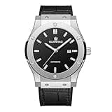 GUANHAO Men's Automatic Mechanical Waterproof Watch, 42mm Black Luminous Dial, 100 Meter Water Resistant, Luxury Fashion Business Casual Sport Designer Watch with Calendar Function, Rubber Strap.