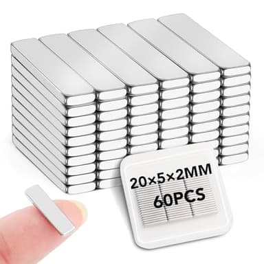LOVIMAG Neodymium Bar Magnets, 20x5x2mm 60Pcs Small Rare Earth Magnet, Magnetic Rectangle Refrigerator Magnet Whiteboard, Mini Magnets for Crafts, Fridge, Science, Office and Tool Storage