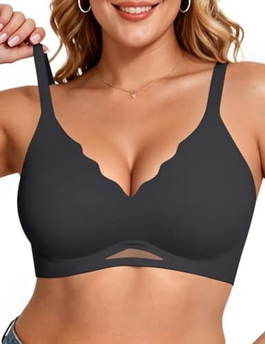 Vertvie Bras for Women Wireless Comfortable Push Up Bra Scalloped Seamless Full Coverage No Underwire Supportive T Shirt Bras(Black,Medium)