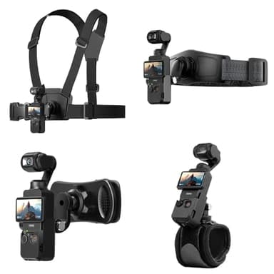 SUREWO 4 in 1 DJI Osmo Pocket 3 Accessories Kit,Quick Release Chest Mount Harness/Quick Release Head Strap Mount/ 360°Rotating Wrist Strap/Quick Clip Mount with Expansion Adapter (Set 1)