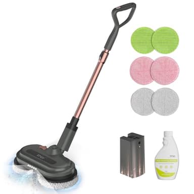 Cordless Electric Mop, Electric Floor Cleaner with Water Sprayer & LED Headlights, Up to 60 mins Lasting Time, Powerful Spin Mop with Extendable Tube, Self-Propelled, Floor Cleaning Solution included