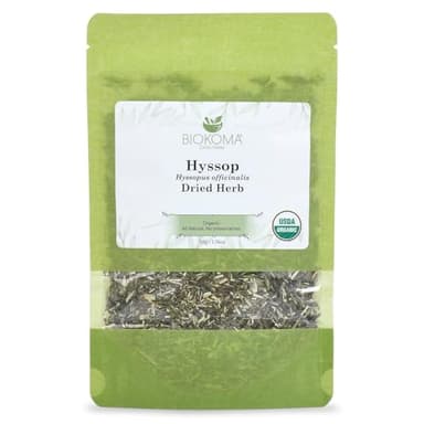 Biokoma Organic Hyssop Dried Herb 50g (1.76oz) in Resealable Moisture Proof Pouch, USDA Certified Organic - Herbal Tea, No Additives, No Preservatives, No GMO, Kosher