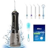 WellLeo Water Flosser for Teeth, 300ML Cordless Oral Irrigator Rechargeable Dental Flosser Teeth Picks with 5 Modes 5 Jet Tips,IPX7 Waterproof Teeth Cleaner for Braces Gum Care, Home Travel Use