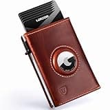 LORZOR AirTag Wallet - Full Grain Leather Handcrafted, Mens Minimalist Wallet with Apple Air Tag Holder, Slim Smart Pop up Card Case, ID Window, RFID Blocking, Front Pocket (AirTag Not Included)