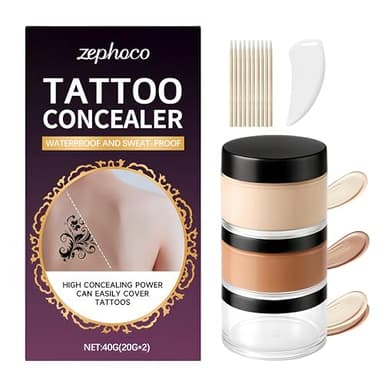 Full Coverage Tattoo Cover Up Cream – Waterproof, Sweatproof Body Concealer for Scars, Birthmarks and Dark Spots – Blendable Dual Shades (Ivory & Medium Deep)