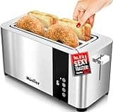 Mueller UltraToast Full Stainless Steel Toaster 4 Slice, Long Extra-Wide Slots for Bagels and Waffles, 6 Browning Levels, LED Display, Cancel/Defrost/Reheat Functions & Removable Tray, Kitchen Gadgets