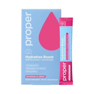 Proper Hydration Sticks – Electrolyte Powder Drink Mix Packets with Trace Minerals for Rapid Hydration – Naturally Flavored – No Artificial Sweeteners – Watermelon Berry, 15 Servings