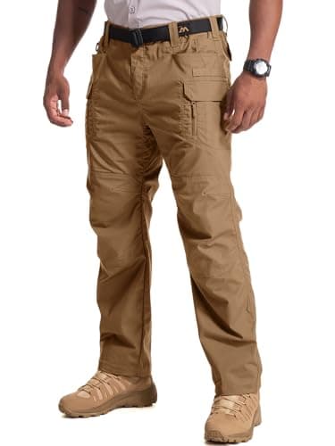 Mens Cargo Tactical Pants Cotton Water Resistant Ripstop Flex Stretch BDU Outdoor Hiking Work Pants for Men (9929 Wolf Brown 36)