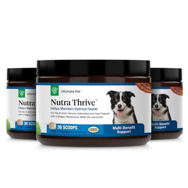 Ultimate Pet Nutrition Nutra Thrive Canine, 40-in-1 Nutritional Powder Supplement for Dogs with Digestion and Immune Support, Vitamins, Minerals, Probiotics, Enzymes, 30 Scoops (Pack of 3)
