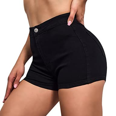 VIPONES Jeans Shorts Womens High Waisted Stretchy Sexy Butt-Lifting Hot Denim Shorts Black(301, M)