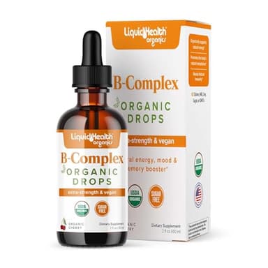 LIQUIDHEALTH USDA Organic Vitamin B Complex Drops for Men & Women - Natural Energy, Improved Focus, Memory & Mood, Immune Support, Metabolism Boost - USA Made, Extra Strength, Sugar Free, Vegan (2 oz)
