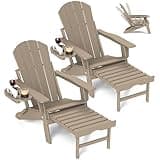 FOOWIN Adirondack Chair with Retractable Ottoman,HDPE Folding Adjustable Adirondack Chair w/4 in 1 Cup Holder Trays,All-Weather Resistant Fire Pit Chair for Outdoor Patio Lawn Set of 2