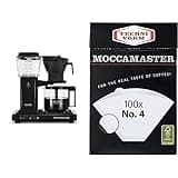 Technivorm Moccamaster 53937 KBGV 10-Cup Coffee Maker Black, 40 Ounce, 1.25l & #4 White Paper Filters, 100-count per box