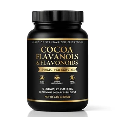 High Flavanol Cocoa Powder - Premium Supplement for Heart Health & Nitric Oxide Support with Theobromine, Magnesium & Natural Flavonoids, Antioxidant Rich, Sugar Free, Vegan, Non-GMO - 7.05 oz (1)