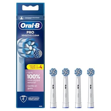 Oral-B Pro Sensitive Clean Electric Toothbrush Replacement Heads, X-Shaped & Extra Soft Bristles for Gentle Brushing & Plaque Removal, Pack of 4 Toothbrush Heads, White