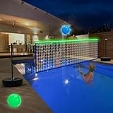 Tepoal LED Pool Volleyball Net Set with Solar Colorful Lights|15ft-32ft Adjustable Volleyball Game Set for Inground Pool, Kids Adults Swimming Pool Water Volleyball Games Toy for Backyard Party Sport