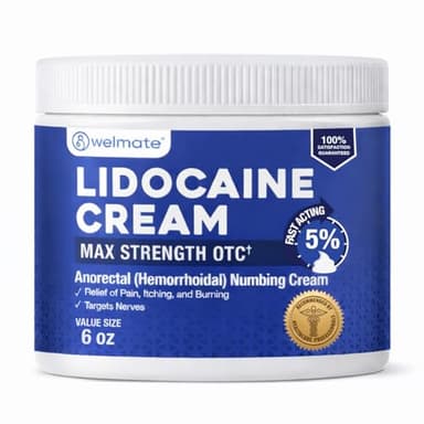 WELMATE 5% Lidocaine Cream for Hemorrhoids, 6 oz Jar – Fast-Acting Lidocaine Numbing Cream & Topical Analgesic Cream for Anorectal Itch Relief