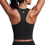 CRZ YOGA Womens Seamless Ribbed Longline High Neck Sports Bra - Racerback Padded Slim Fit Crop Tank Top with Built in Pads Black Large