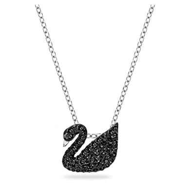 Swarovski Swan Pendant Necklace, Swan Pendant with Black Crystal Pavé on a Rhodium Finish Setting, Part of the Swan Collection